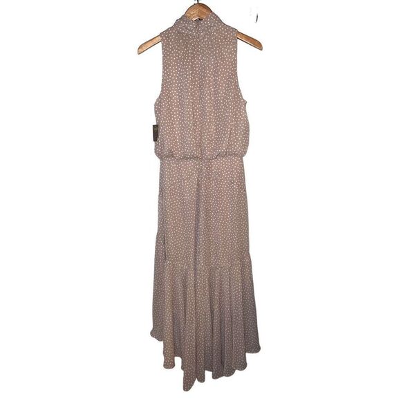 TAYLOR TAN POLKA DOT MOCK NECK MAXI DRESS - Picture 4 of 10